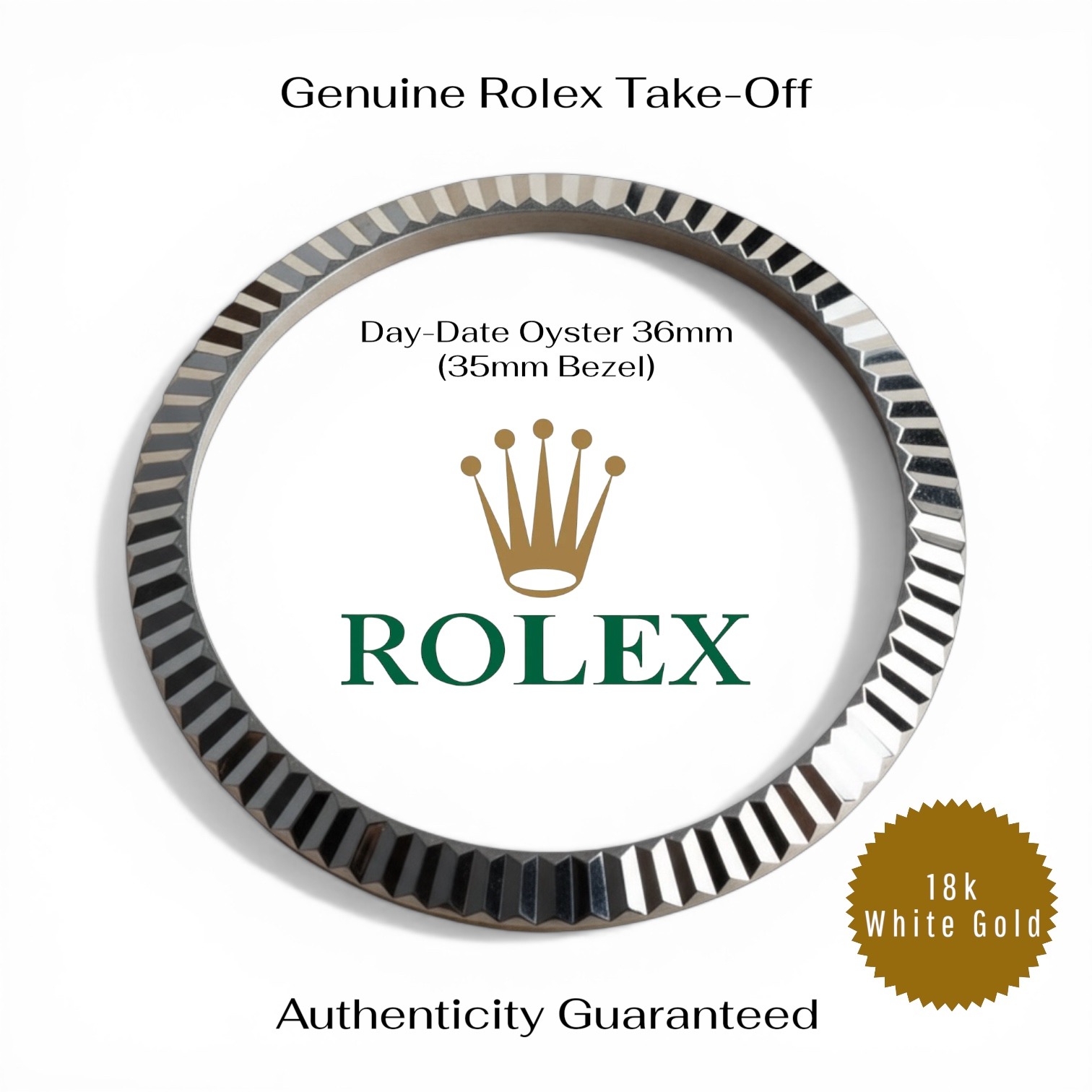 Rolex DayDate 36 18k White Gold Mens Fluted Bezel Genuine TakeOff